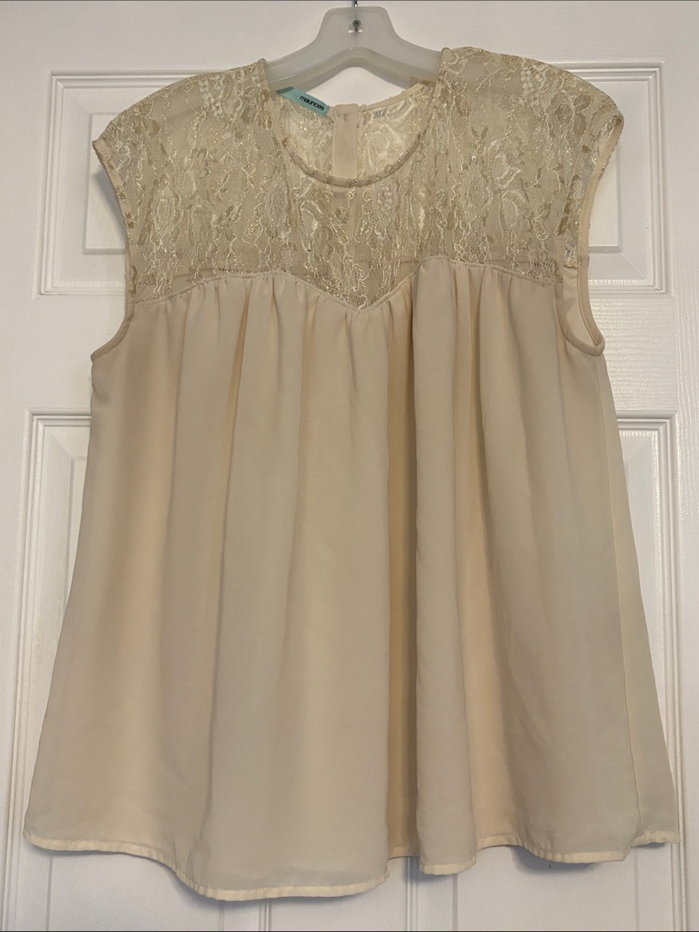 Maurices Cream Lace Yoke Button-Back Sleeveless Blouse